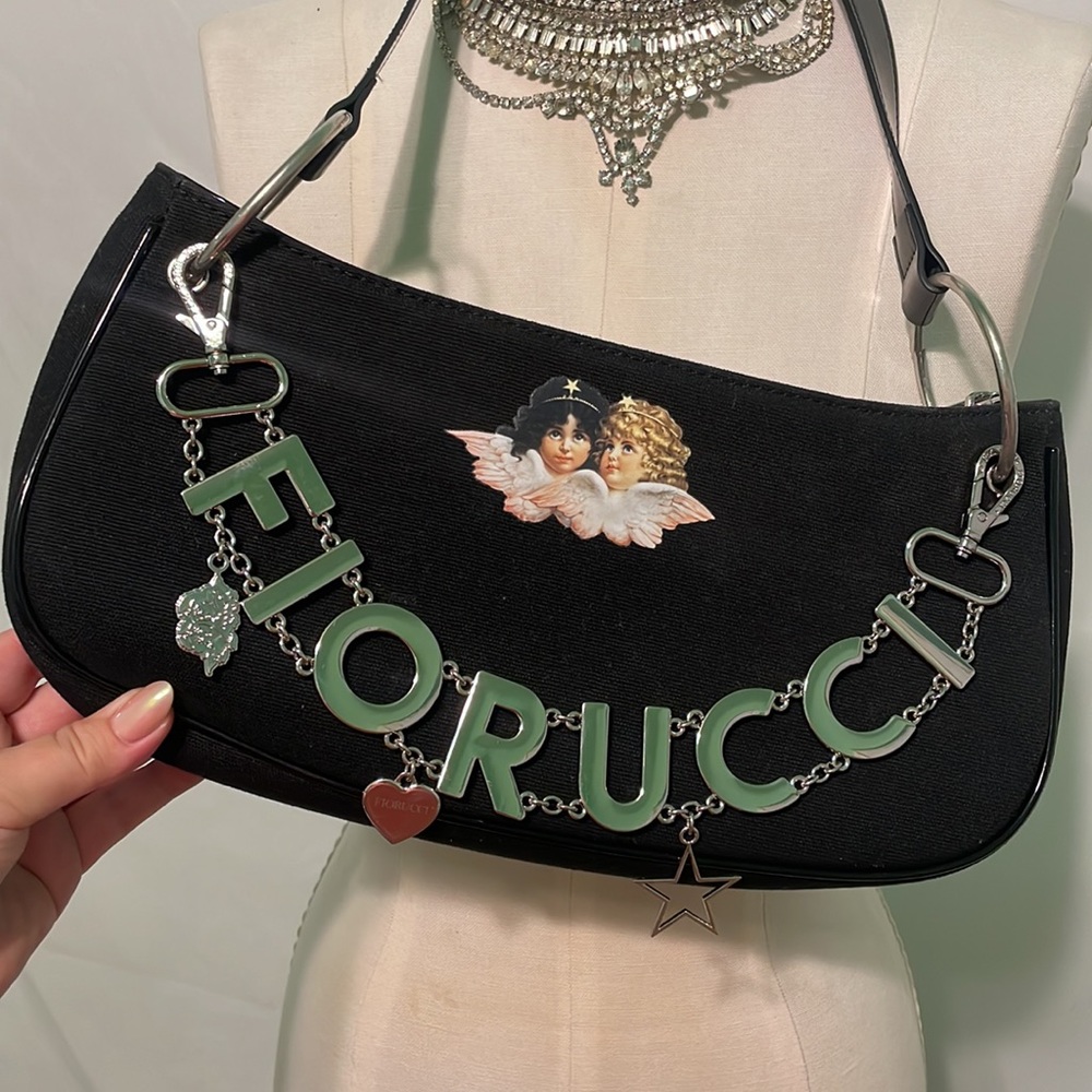Fiorucci Angeles fabric bag with large silver logo dangle